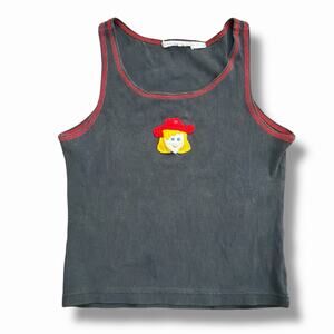 Vintage Washed Black Cropped Tank Top with Red Stitching and Cowgirl Size Medium